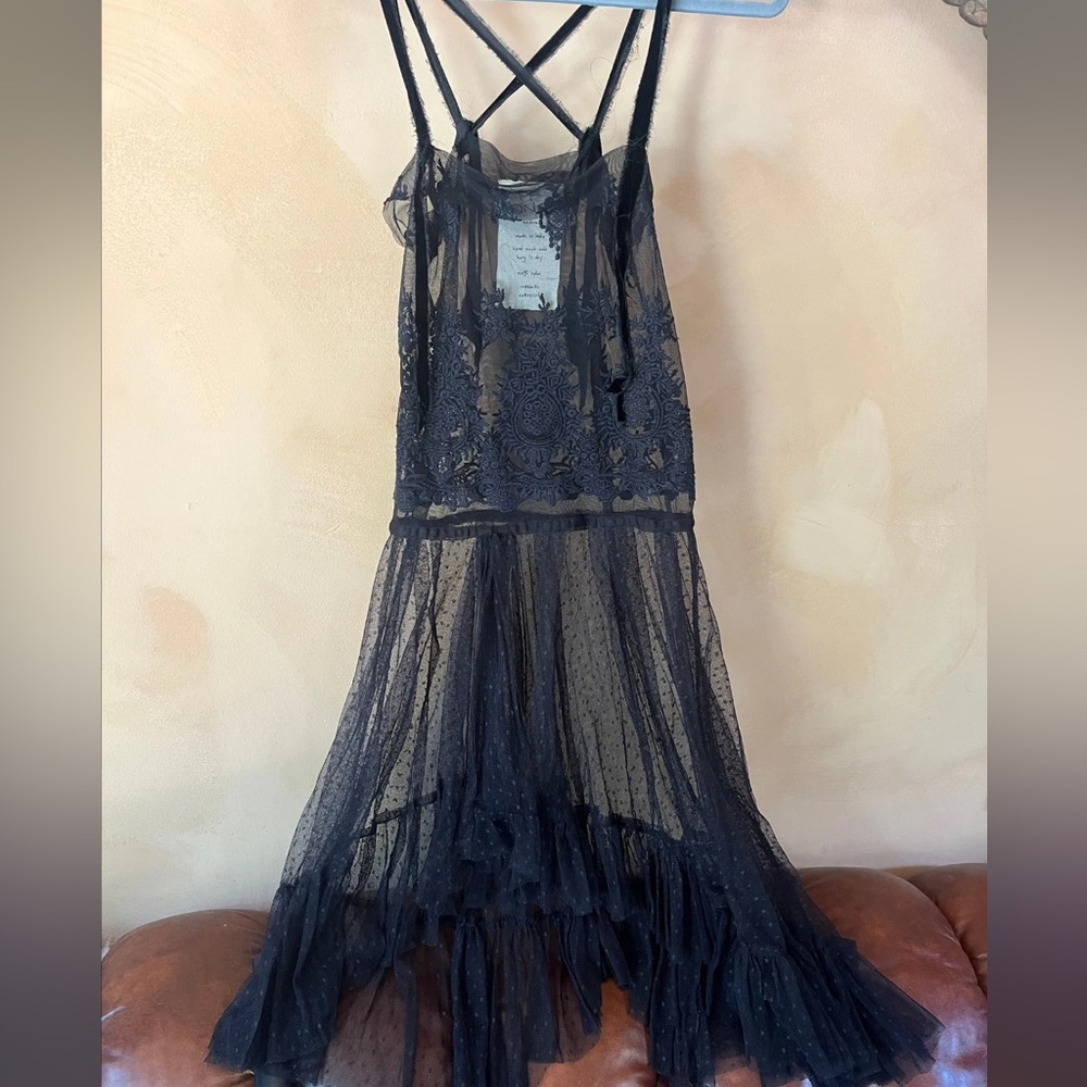 SOLD - NWOT - Free People One black sheer coverlet dress with lace details